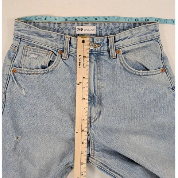 ZARA Wide Leg Jeans Womens 6 100% Cotton Distressed Denim 90's Grunge y2k Preppy - Picture 11 of 12